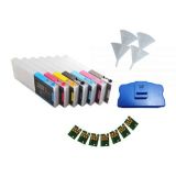 Combo Epson Stylus Pro 7600 / 9600, 7Pcs de cartuchos recargables para tinta, set de 4 Embudos, 8 chips, 1 chip ressetter.