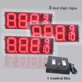 12 Inch Digits - LED Gas Sign Package - 3 Red 88889 Digital Price Gasoline LED SIGNS - Complete Package w/ RF Remote Control