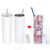 Mexico Stock, 10pcs 20oz Taperless Sublimation Blank Skinny Tumbler Stainless Steel Insulated Water Bottle Double Wall Vacuum Travel Cup With Sealed Lid and Straw (White) 20OZ