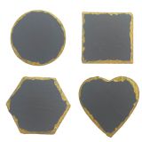 4" Slate Stone Coasters, Modern Gold Edge Drink Coasters Black Cup Coasters, Set of 6