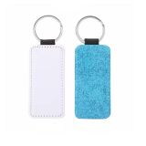 CALCA 10PC Sublimation Rectangle Glitter Keychains Blank White PU Leather Blanks for Promotional Gift (Single Sided)
